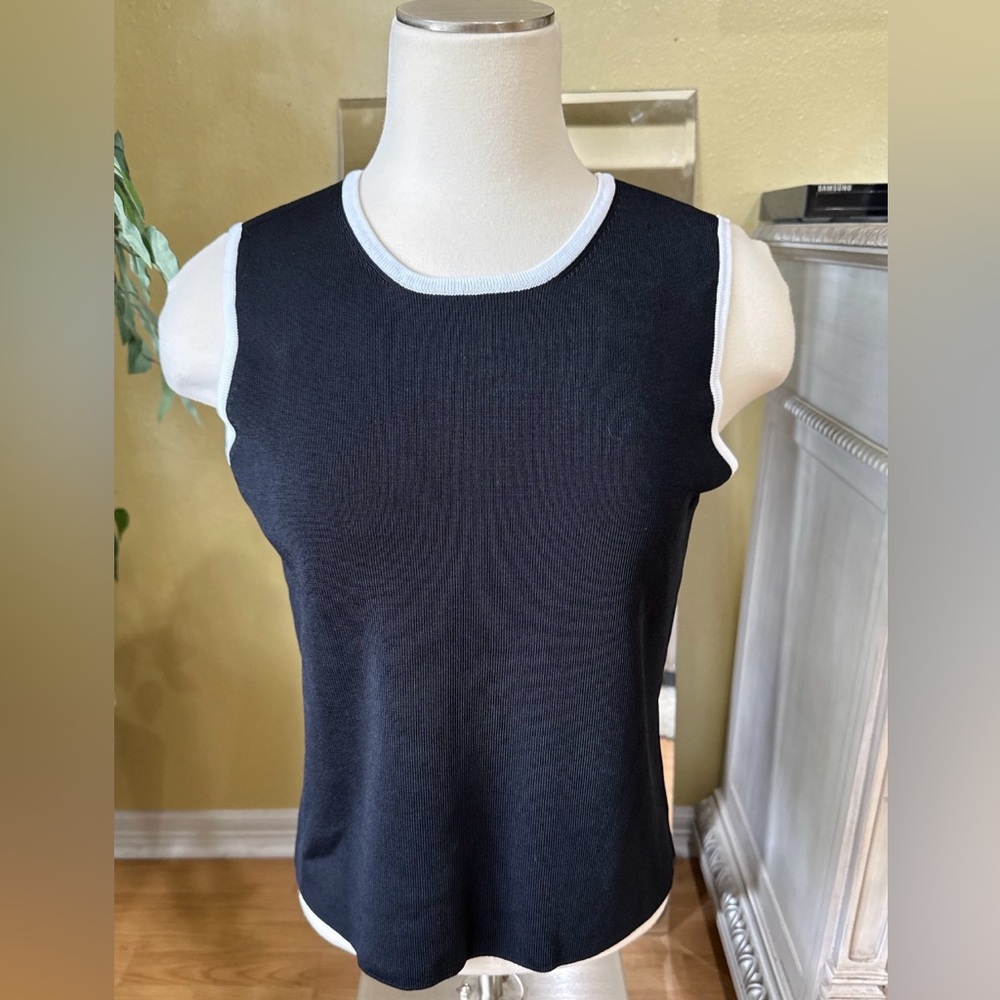 Grace Knitwear Black Sleeveless Knit Top White Trim Size L